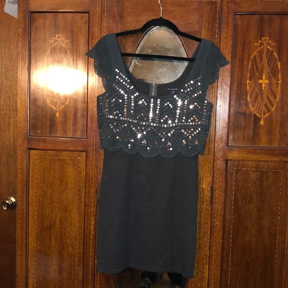 American Eagle Edgy Preppy Goth Emo Mini Gatsby Beaded Dress Small